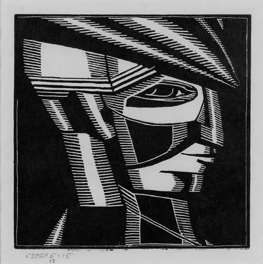 John Storrs - Modernist Head in Profile  (Profile Head with Cap) (Hirschl & Adler Galleries 77)