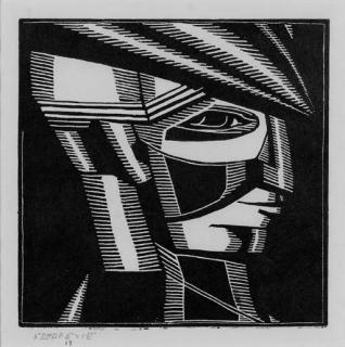 John Storrs - Modernist Head in Profile  (Profile Head with Cap) (Hirschl & Adler Galleries 77)