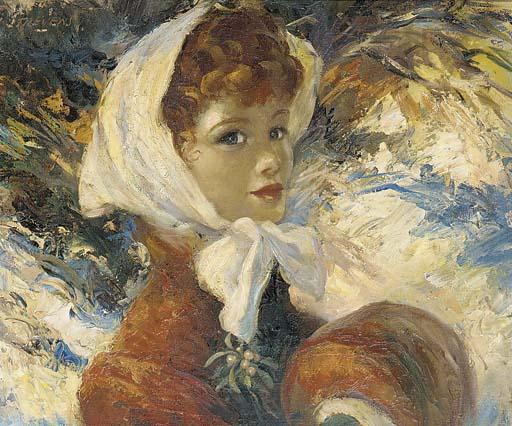 John Strevens - Lady in a white Headscarf