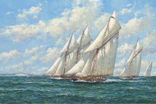 John Sutton - Britannia, Westward, Lulworth and White Heather racing in Christchurch Bay with the Needles beyond, 1927