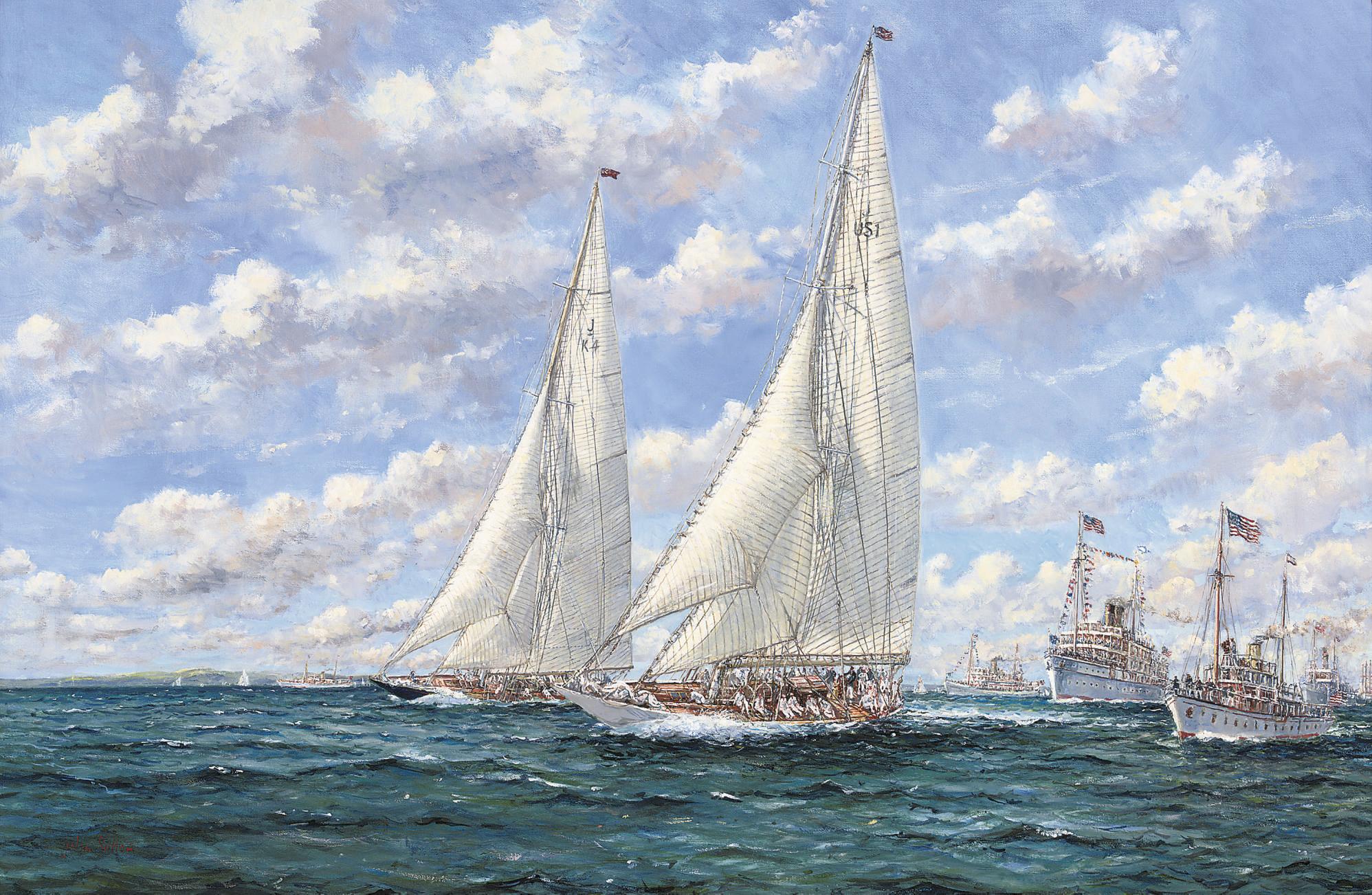 John Sutton - Endeavour and Rainbow neck and neck, The America\'s Cup 1934