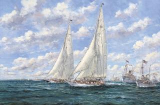 John Sutton - Endeavour and Rainbow neck and neck, The America\'s Cup 1934