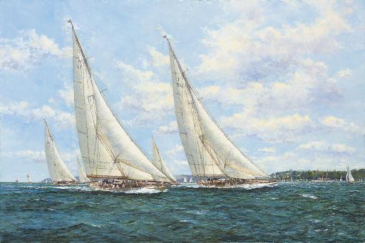 John Sutton - J-class yachts racing off Cowes, 1935:  Endeavour, Velsheda, Shamrock, Candida and Yankee at the start