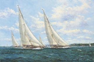 John Sutton - J-class yachts racing off Cowes, 1935:  Endeavour, Velsheda, Shamrock, Candida and Yankee at the start