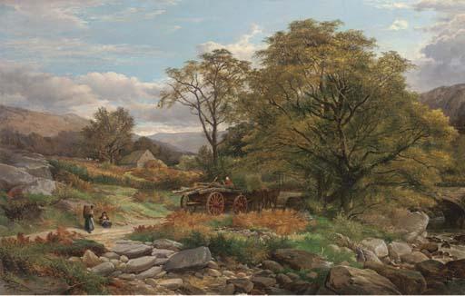 John Syer R.I. - A Log Wagon In A Welsh Landscape