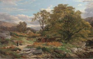 John Syer R.I. - A Log Wagon In A Welsh Landscape