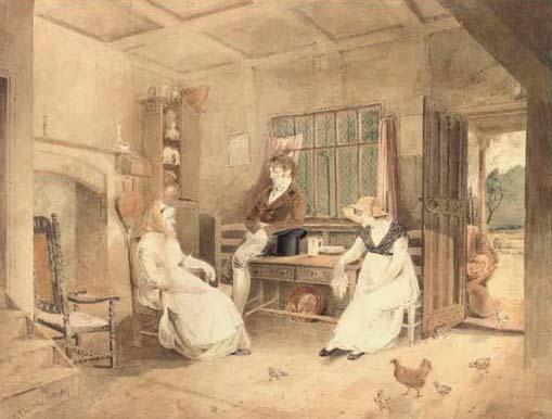 John Thirtle - Portrait of John Sell Cotman, Mrs Edmund Miles And Ann Miles In The Miles Family Farmhouse, Felbrigg, Norfolk