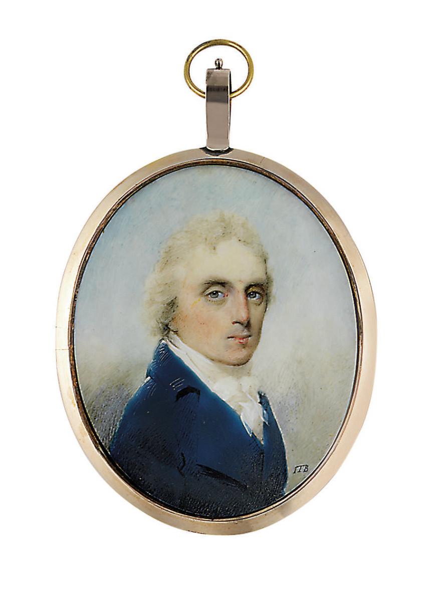 John Thomas Barber Beaumont - A gentleman, in blue coat, white waistcoat, white knotted cravat, powdered hair