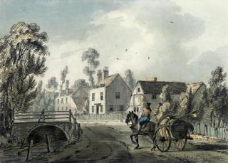 John Thomas Serres - A horse-drawn cart arriving in a village
