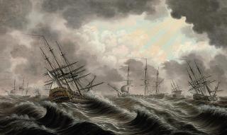John Thomas Serres - A squadron of the fleet weathering a heavy gale, the sun breaking through the clouds