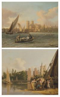 John Thomas Serres - A view of Westminster from the Thames; and A view of Lambeth Palace from the Thames