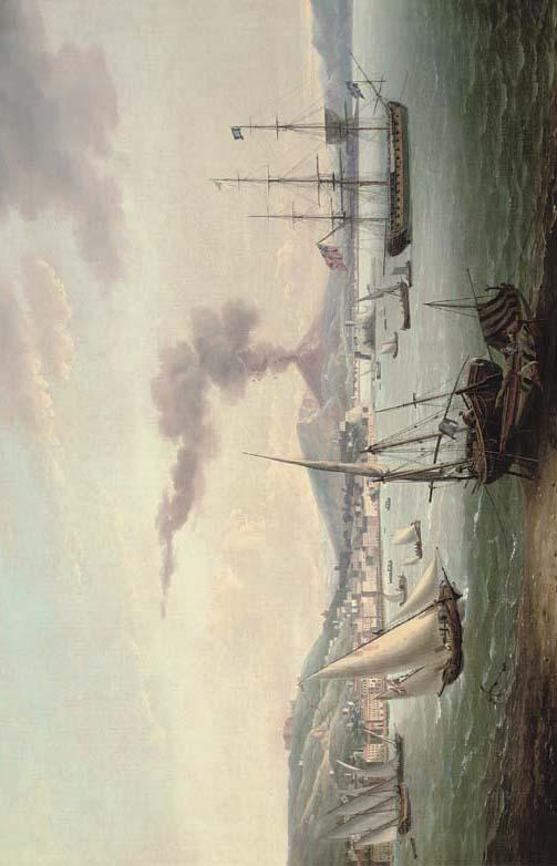John Thomas Serres - An English Frigate Amidst Much Activity In The Bay of Naples With Vesuvius Erupting Beyond