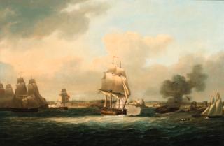 John Thomas Serres - Assault from the sea:  The Royal Navy attacking a French fortified harbour