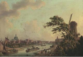 John Thomas Serres - Barges On A Canal, Traditionally Identified As The Grand Junction Canal