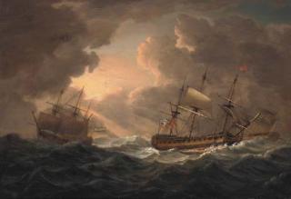 John Thomas Serres - British and Dutch frigates passing in a heavy swell