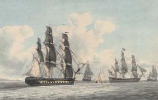 John Thomas Serres - H.M.S. Indefatigable Joining Other Ships of The Squadron Offshore