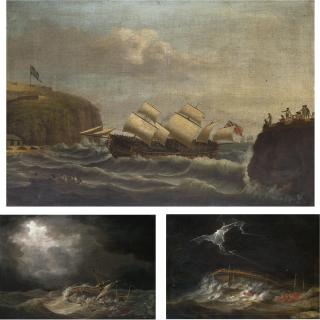 John Thomas Serres - The Amazon Entering The Harbour Of St Lucia; The Amazon In A Hurricane; The Amazon Shipwrecked