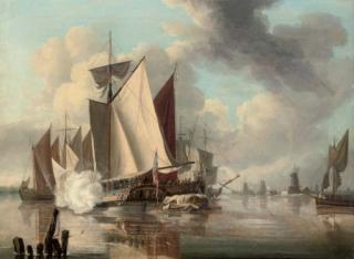 John Thomas Serres - The Trinity Yacht Firing A Salute, A View of The Thames Estuary Beyond