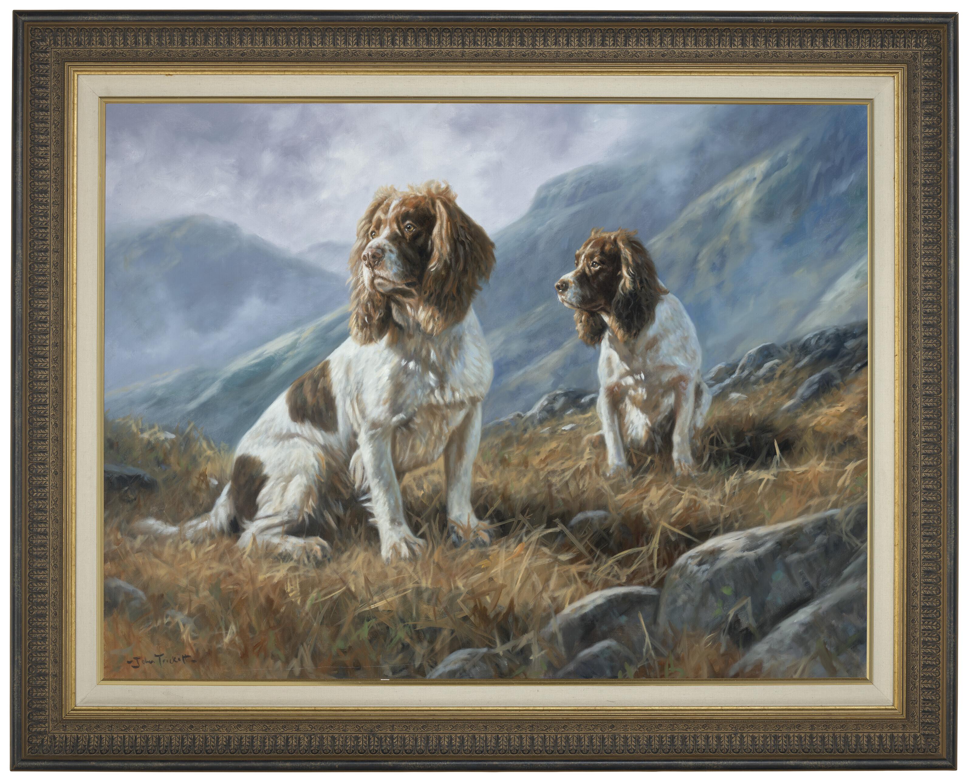 John Trickett - Springer spaniels on a moor