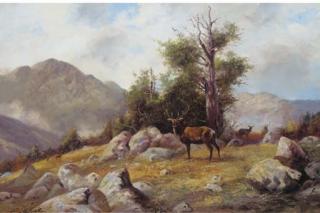 John Trickett - Stags in a Highland landscape