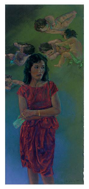 John Valadez - Portrait with Cherubs