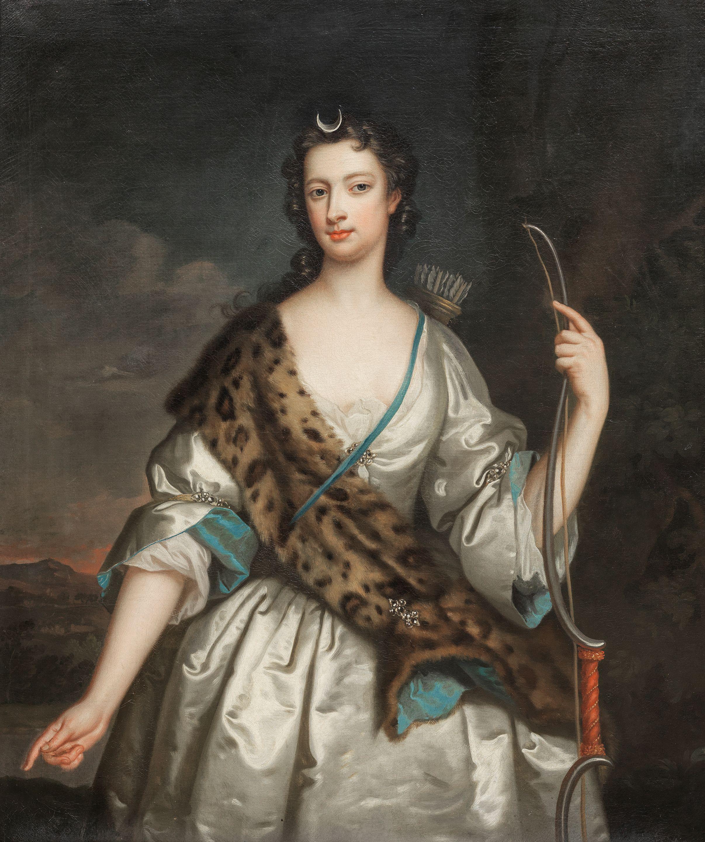 John Vanderbank - Portrait Of A Lady, As Diana, Three-Quarter-Length, With A Leopard Shawl