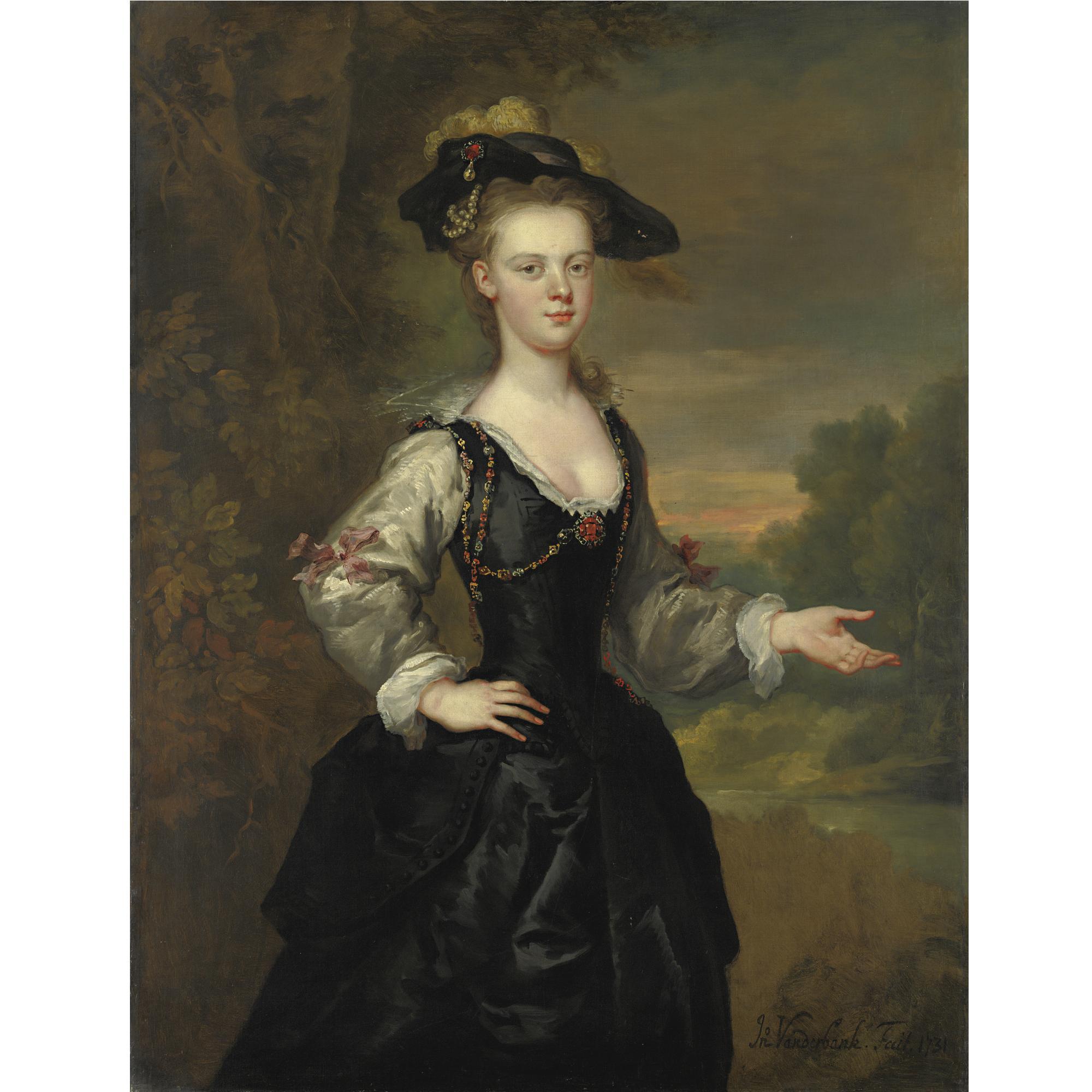 John Vanderbank - Ritratto Di Giovane Donna Con Cappello E Vestito Nero