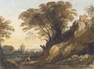 John Varley, O.W.S. - A Landscape With A River And A Castle On A Cliff; And A Landscape With A Distant View of A Bridge And Castle (Illustrated)