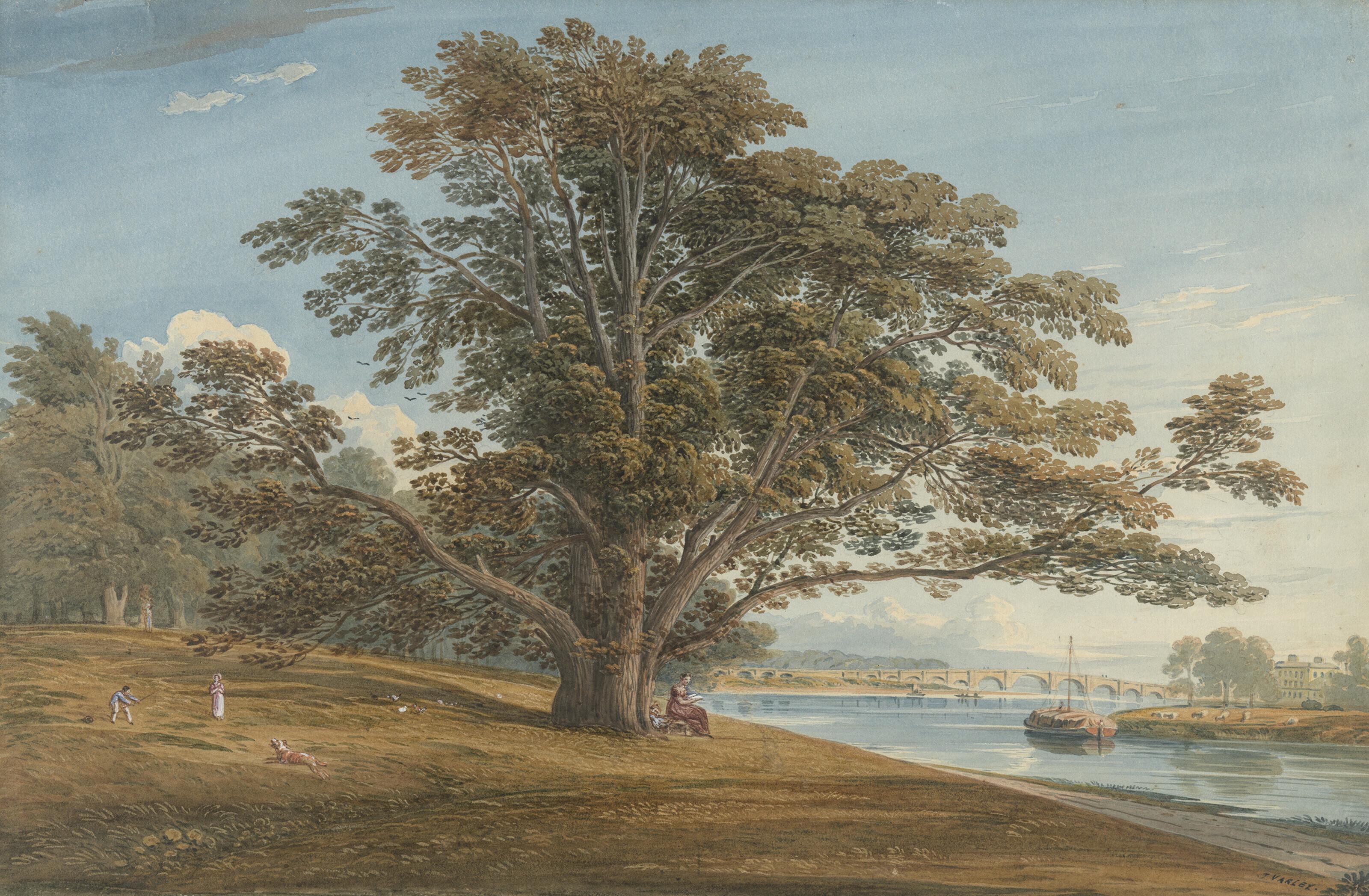 John Varley, O.W.S. - A woman and children before Walton Bridge, Surrey