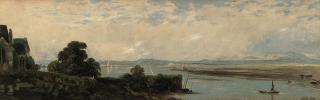 John Varley, O.W.S. - Figures on a country path (illustrated); and Shipping on a river estuary