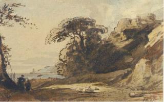 John Varley, O.W.S. - Shepherds Before A Fortified Headland