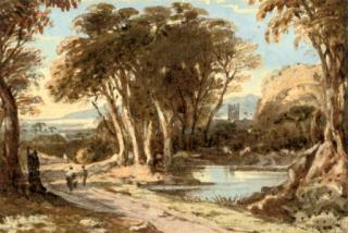 John Varley, O.W.S. - Travellers in an extensive landscape