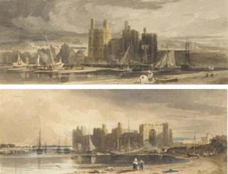 John Varley, O.W.S. - Two views of Caernarvon Castle, North Wales