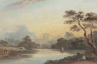 John Varley, O.W.S. - View on the Thames at evening with Chiswick Church beyond, London