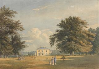 John Varley OWS - A country house seen from the park with figures in the foreground