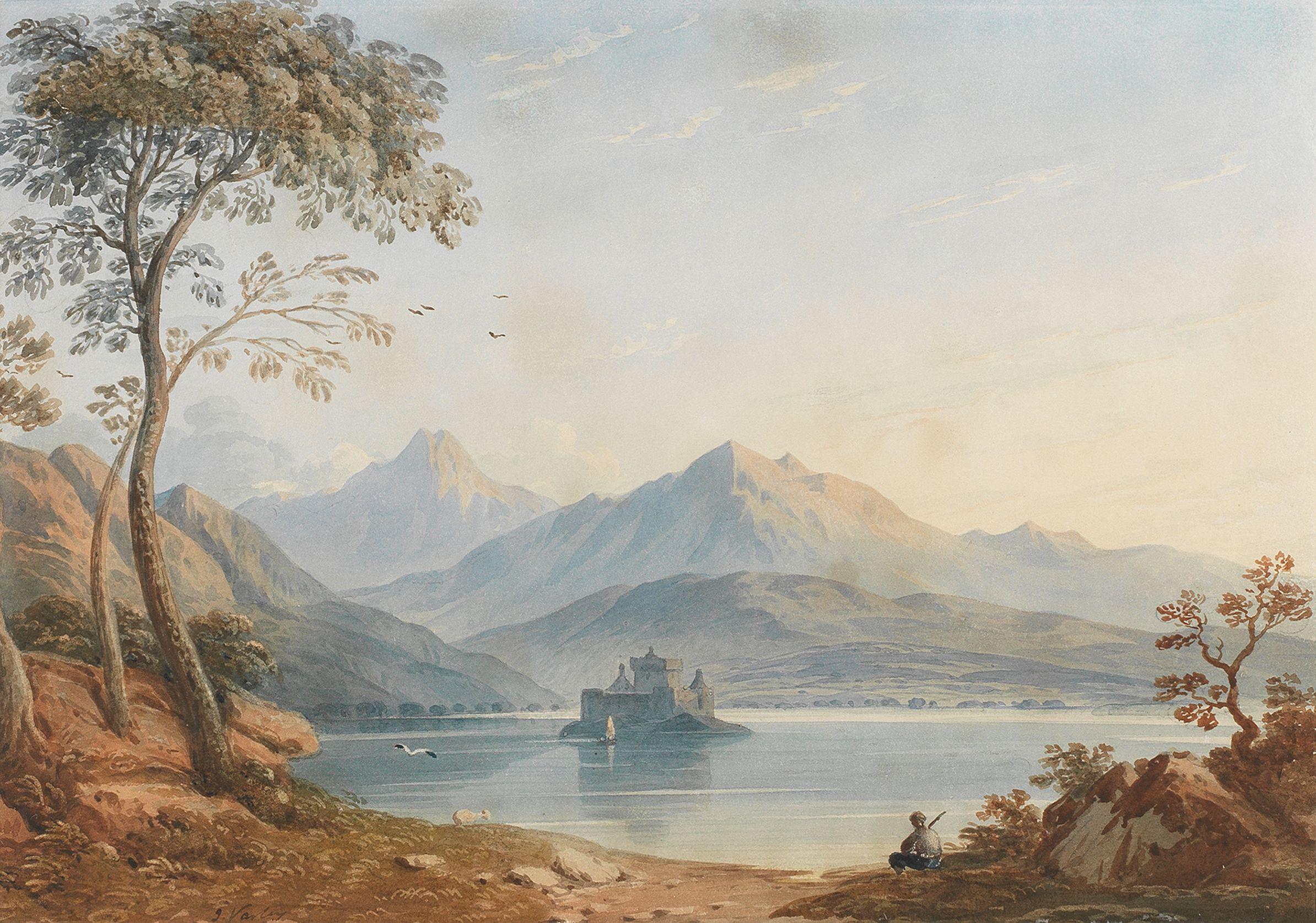 John Varley OWS - Loch landscape with castle traditionally identified as Kilchurn Castle on Loch Awe, Argyllshire