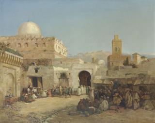 John Varley The Younger - A market scene at the entrance to a town