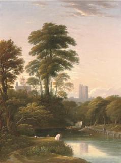 John Varley - The Bank of The Thames With Figures In The Foreground And Windsor Castle Beyond