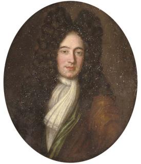 John Verelst - Portrait of a gentleman, half-length, in a brown and green robe, with a white cravat