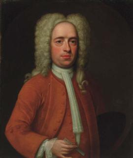 John Verelst - Portrait of Mr Osborn, half-length, in a brown coat and waistcoat and white stock, feigned oval