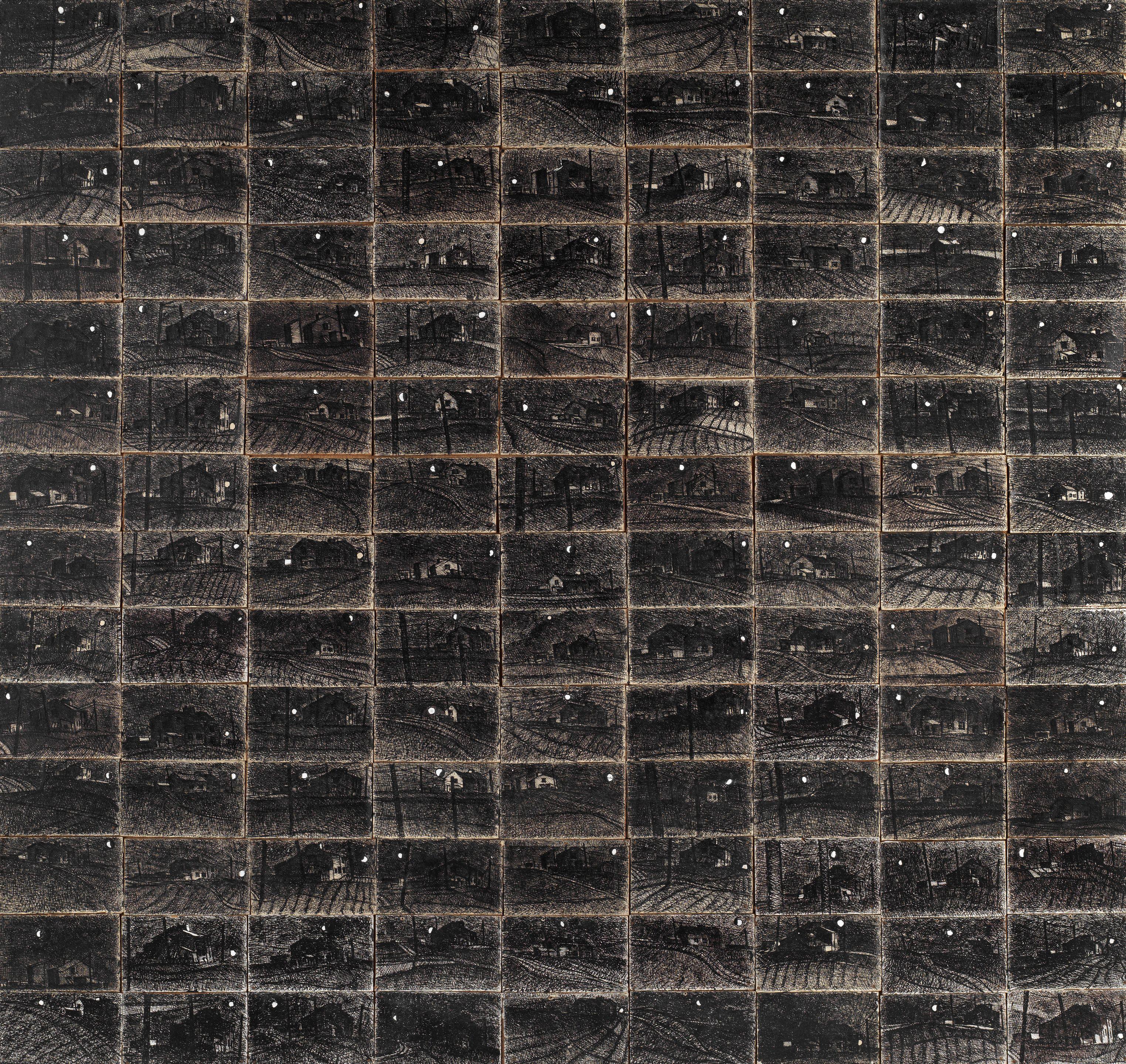 John Virtue - 126 Studies of the Fever Hospital at Night 108 x 114.5cm (42 1/2 x 45 1/16in) overall