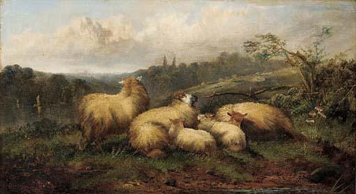 John W. Morris - Sheep resting by a river