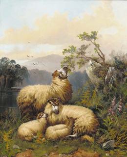 John W. Morris - Sheep Resting In A River Landscape