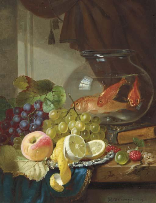 John Wainwright - Still Life With Fruit And Goldfish In A Bowl On A Ledge