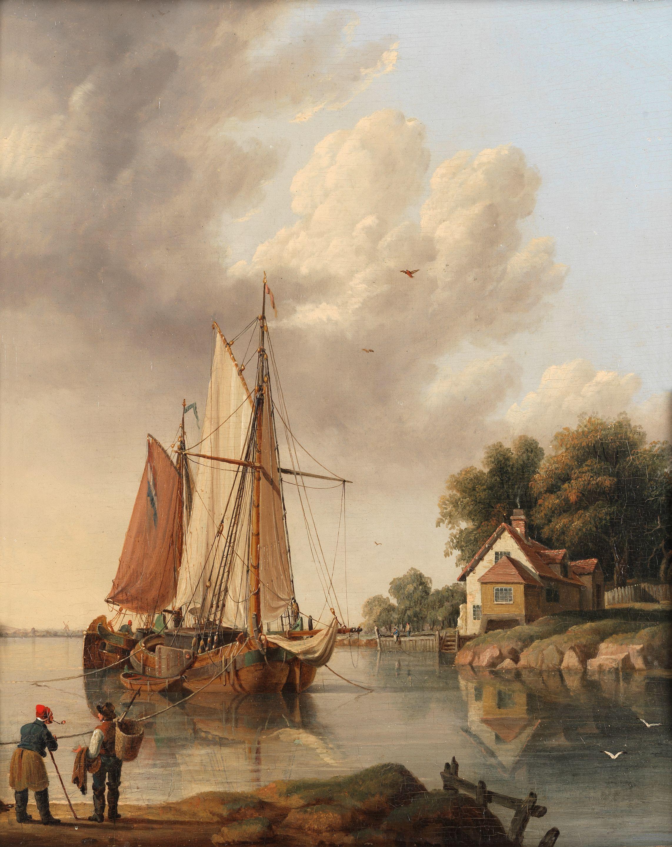 John Ward Of Hull - Coastal craft moored in calm waters