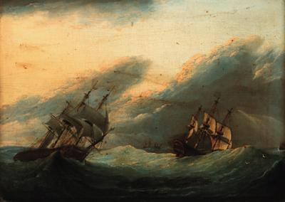 John Ward Of Hull - Men-o\'war wallowing in a heavy swell