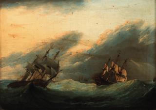 John Ward Of Hull - Men-o\'war wallowing in a heavy swell