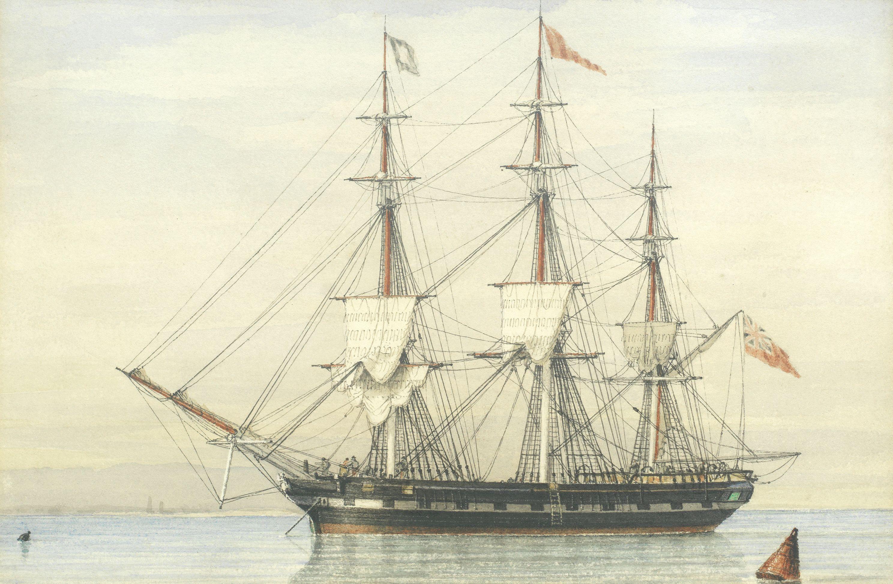 John Ward Of Hull - The frigate Herculaneum in profile