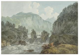 John \'Warwick\' Smith, O.W.S. - A bridge over the river Trient, near Chamonix, on the border of France and Switzerland