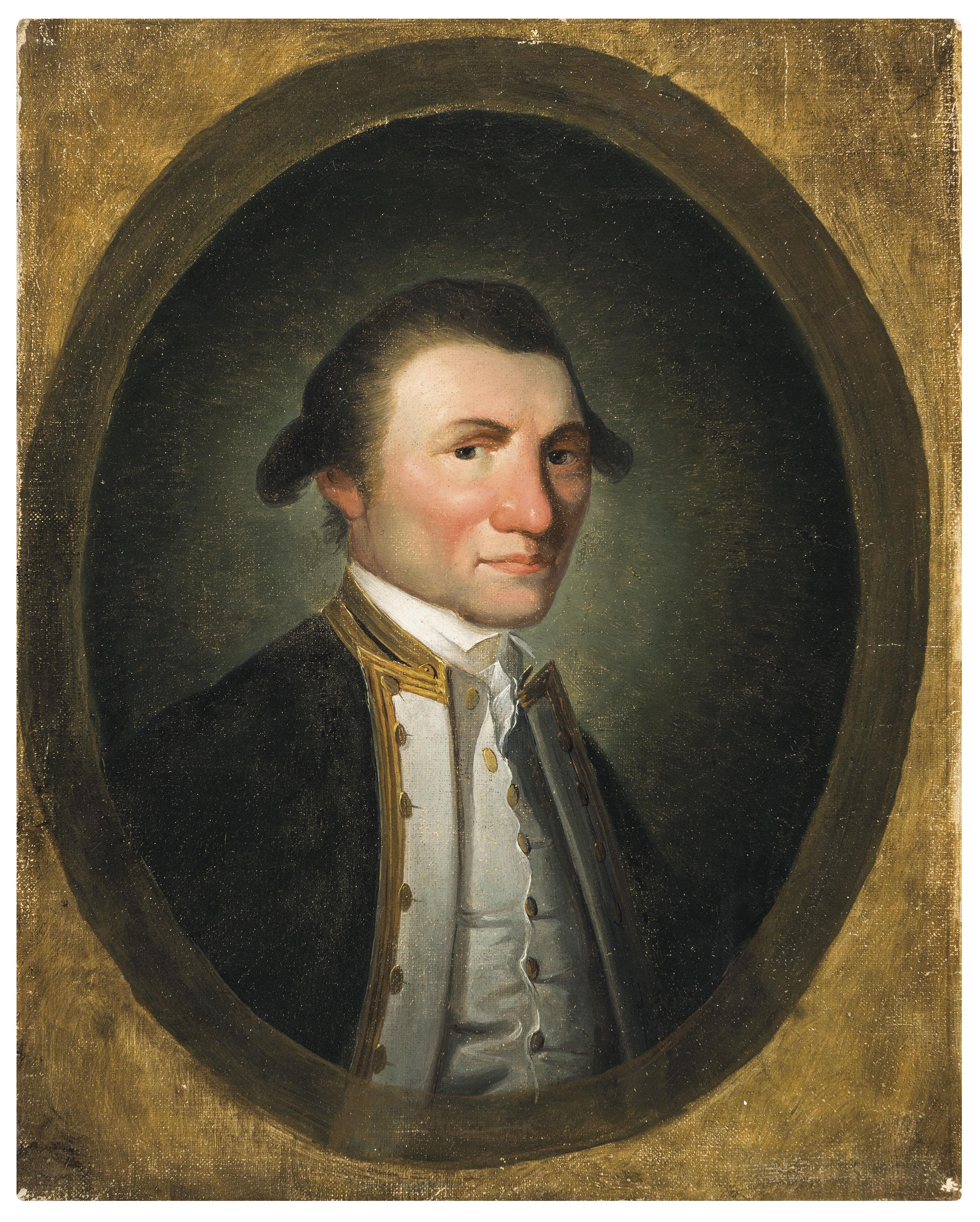 John Webber, R.A. - Portrait of Captain James Cook, R.N., small half length, in captain\'s full-dress uniform